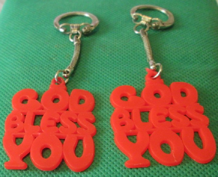 Vintage lot of 2 GOD BLESS YOU keyring key chains 2" - Click Image to Close