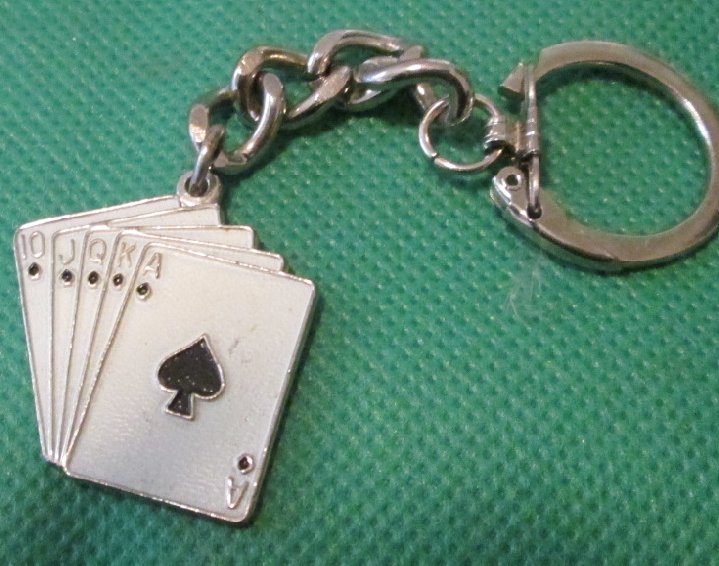 Vintage Poker hand ROYAL FLUSH spades keyring key chain 1.25"