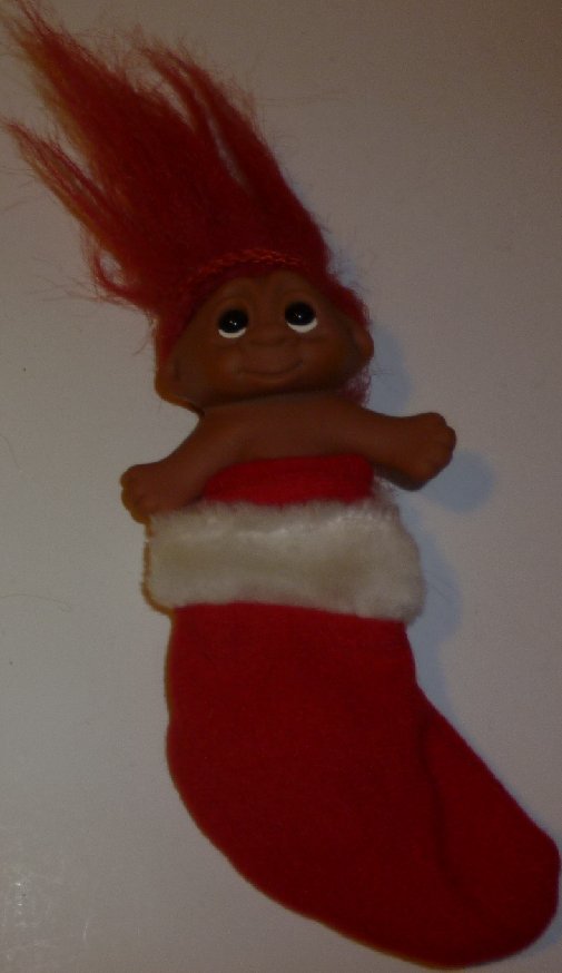 DAM TROLL Doll CHRISTMAS Stocking 6", red hair