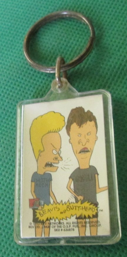 1993 MTV Beavis and Butthead plastic keyring key chain 2.5"