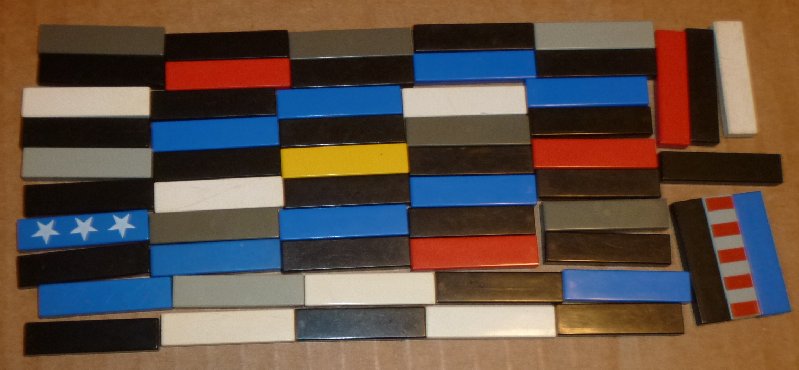 LEGO Parts lot of 57 Tile 1 x 4, mixed colors - Click Image to Close