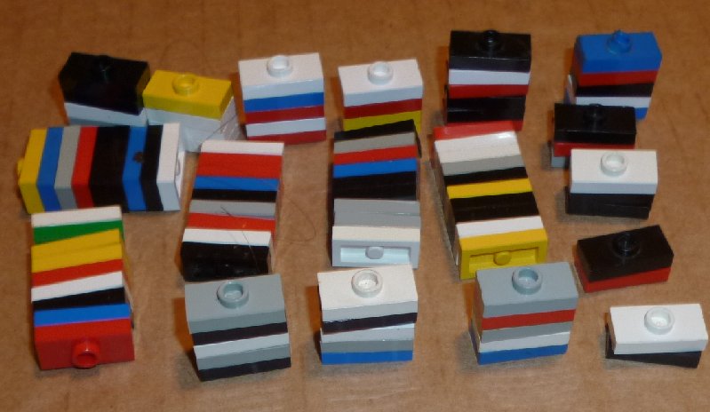 LEGO Parts lot of 99 Plate 1 x 2 with 1 stud, mixed colors - Click Image to Close