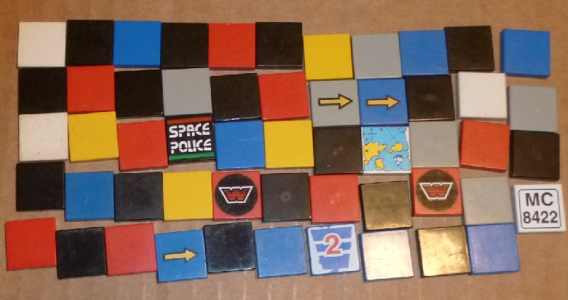 LEGO Parts lot of 54 Tile 2x2 mixed colors, some decorated - Click Image to Close