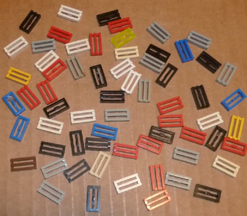 LEGO Parts lot of 65 Tile 1x2 GRILL, mixed colors, PRE-OWNED - Click Image to Close