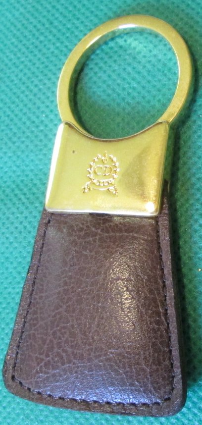 CHRISTIAN DIOR brown leather keyring key chain 2.25"