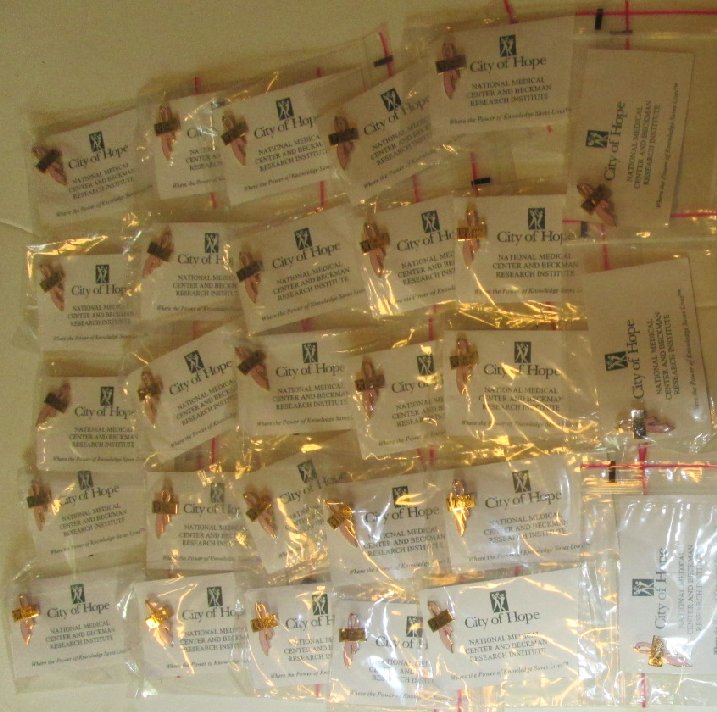 Lot of 28 CITY OF HOPE Breast Cancer pink ribbon pinback pins Lot of 28 CITY OF HOPE Breast Cancer pink ribbon pinback pins