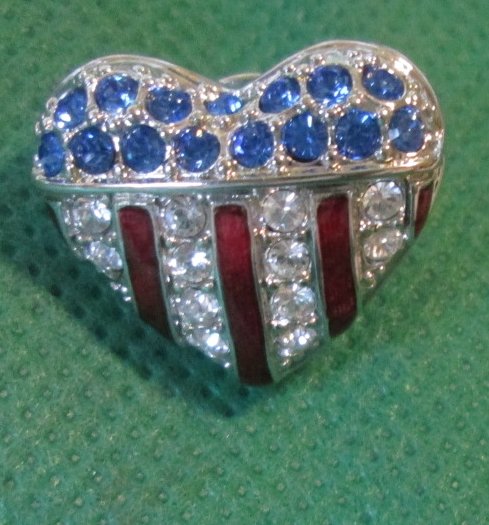 Patriotic USA FLAG heart with rhinestones pinback lapel PIN Patriotic USA FLAG heart with rhinestones pinback lapel PIN