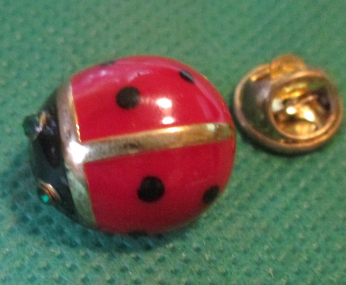 LADYBUG Beetle red black metal pinback lapel PIN 0.75" - Click Image to Close