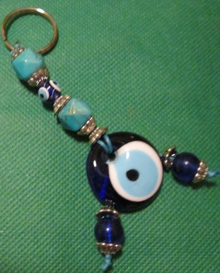 Dangling blues beads keyring key chain 4" - Click Image to Close