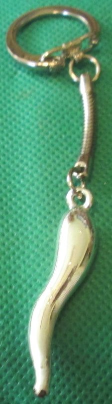 Vintage Lucky ITALIAN HORN silver-tone metal keyring key chain - Click Image to Close