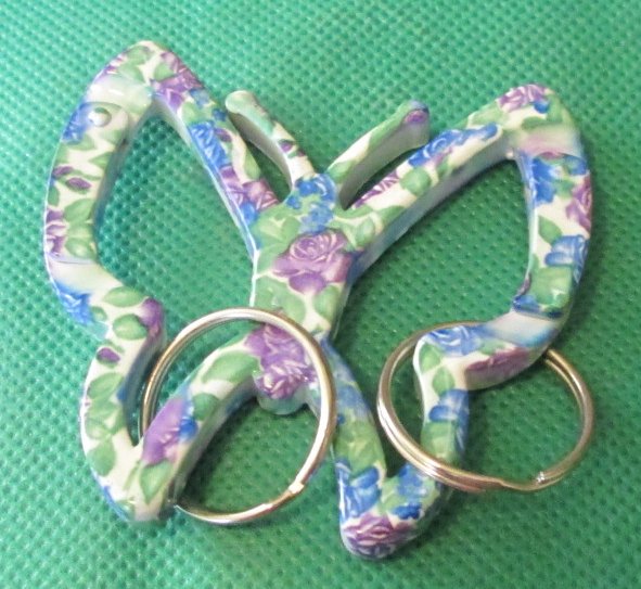 BUTTERFLY double clip double keyring key chain keychain 2.5" - Click Image to Close