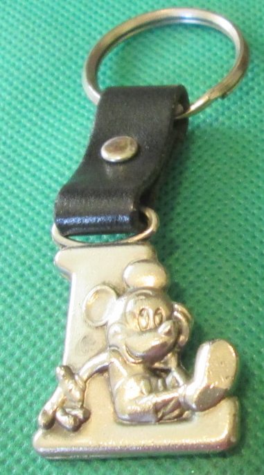 MICKEY MOUSE letter L metal keyring key chain 1.5", Disney - Click Image to Close