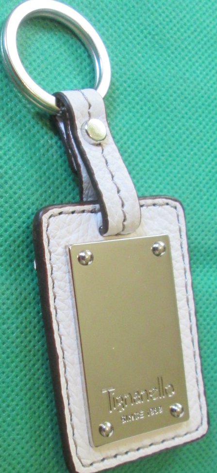 TIGNANELLO metal on off-white leather tag keyring key chain 3.5"