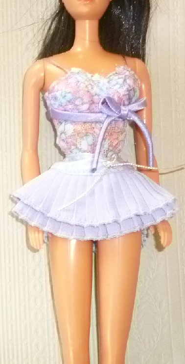 BARBIE Doll Clothing jean tiered pink trim SKIRT purple B tag - Click Image to Close
