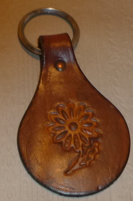 Flower tooled leather keyring key chain 3.25" - Click Image to Close