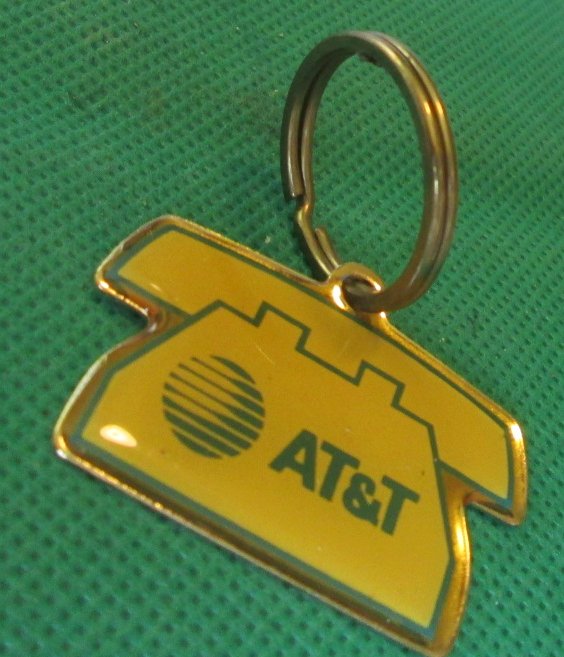 AT&T telephone metal keyring key chain 1.25" - Click Image to Close