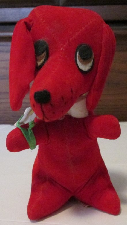 Vintage FUN FARM Hard Plush red DOG stuffed doll 6.5", JAPAN