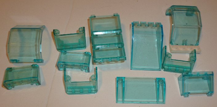 LEGO Parts lot of 14 light blue Windscreens, mixed shapes - Click Image to Close