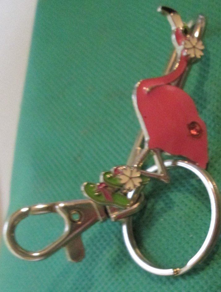 FLAMINGO metal hook keyring key chain keychain clip-on 2.25"
