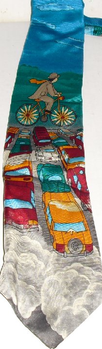 Vtg PREPPIE by JP silk Necktie Tie man on bike & cars