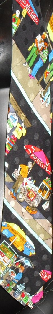1990 NICOLE MILLER Colorful FOOD CART silk Necktie TIE