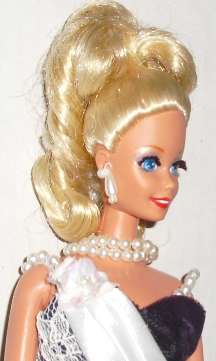 BARBIE Doll blonde updo eyelashes dressed fancy gown