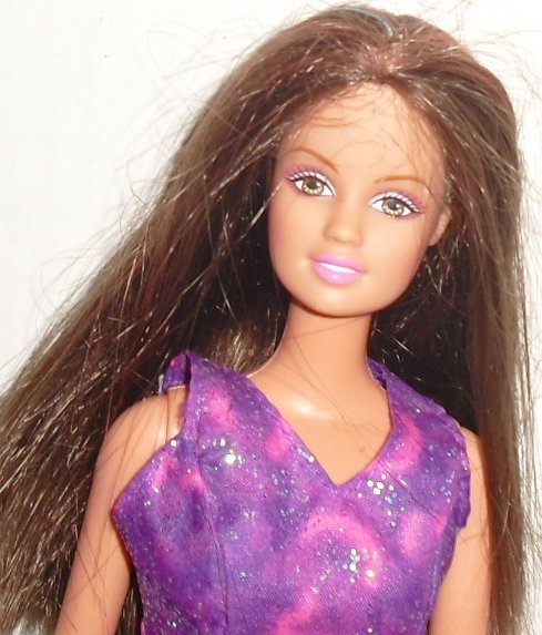 BARBIE Doll TERESA brown hair w/ purple evening gown