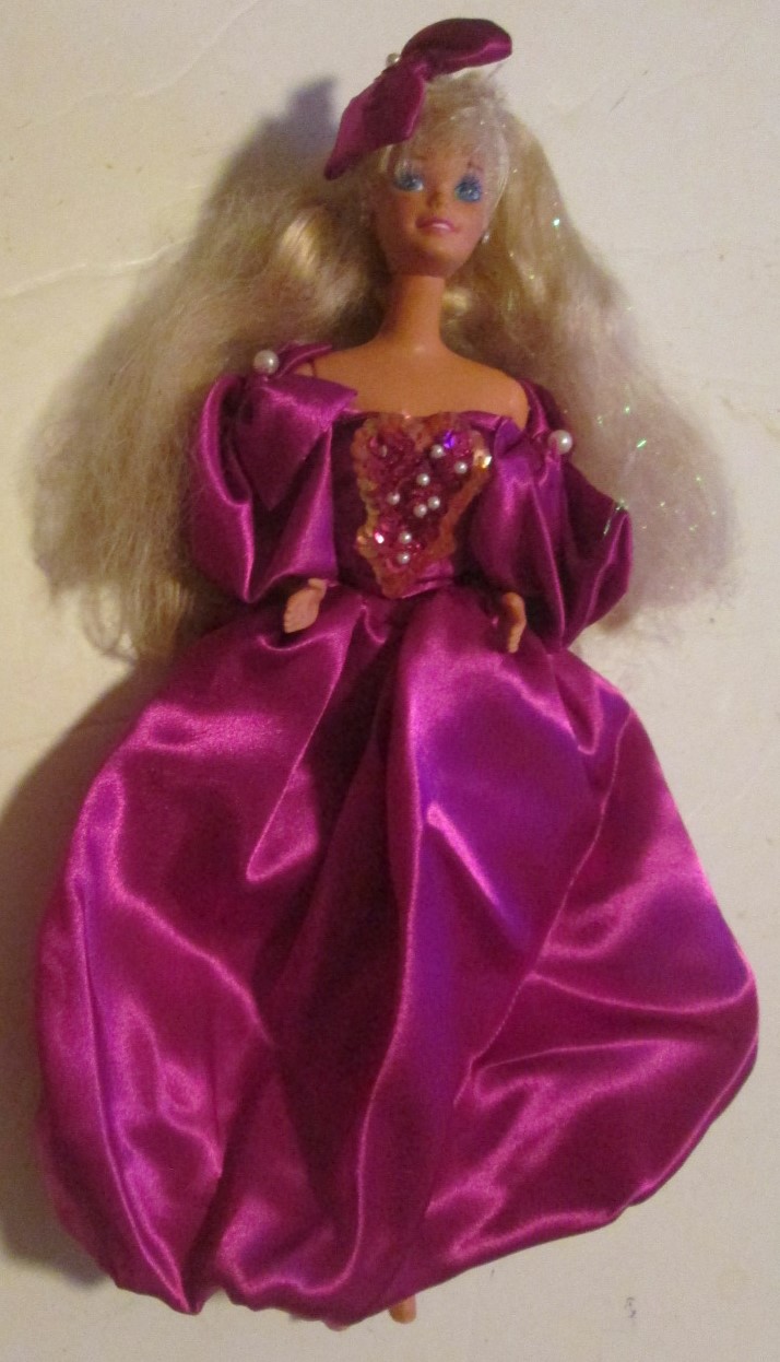 BARBIE Doll blonde wearing fancy embellished evening gown (n-t)