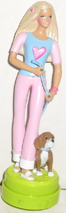 BARBIE Doll PVC Figure WALKING DOG Stamper 5.75"