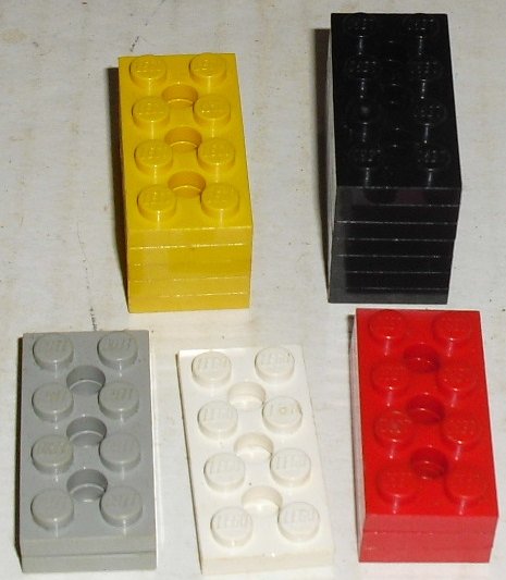 LEGO Parts lot of 18 Technic Plates 2 x 4 with hole mixed colors - Click Image to Close