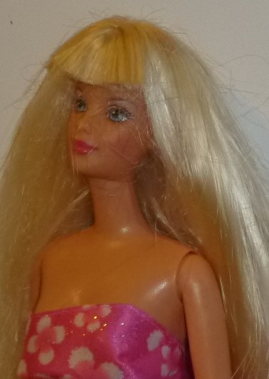BARBIE Doll long blonde hair wearing flowery evening gown