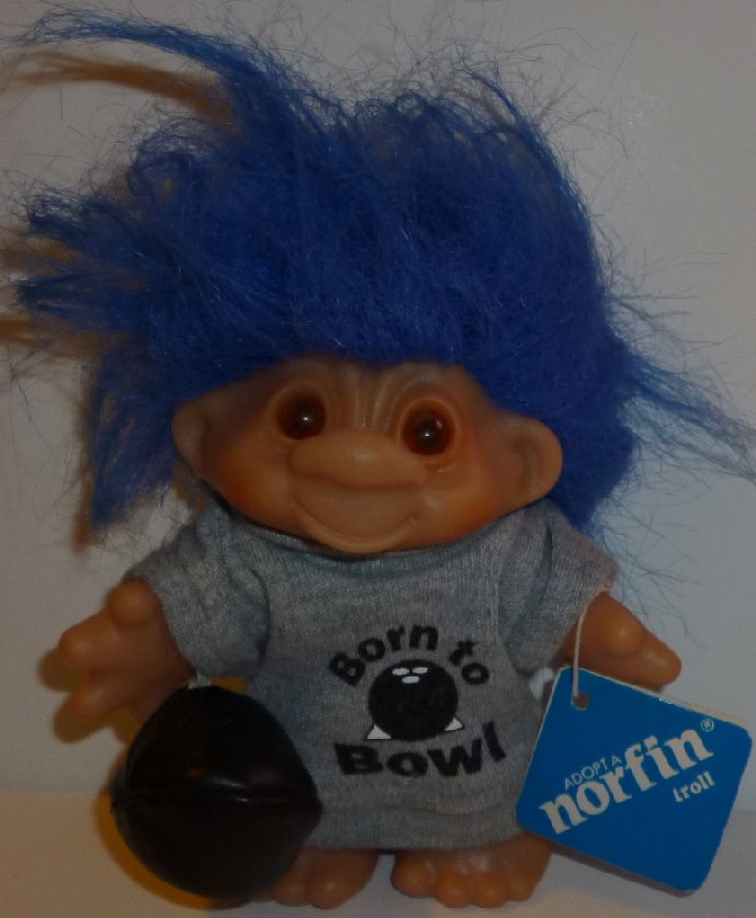 1986 DAM TROLL Doll BOWLING "BORN TO BOWL" outfit 5", Norfin