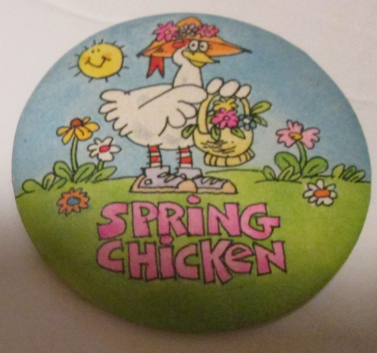 Vintage 1981 HALLMARK CARDS round button Pin SPRING CHICKEN
