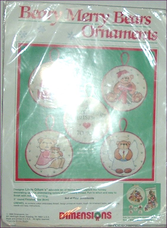 DIMENSIONS Xmas BEARY MERRY BEARS ORNAMENTS Kit MIP