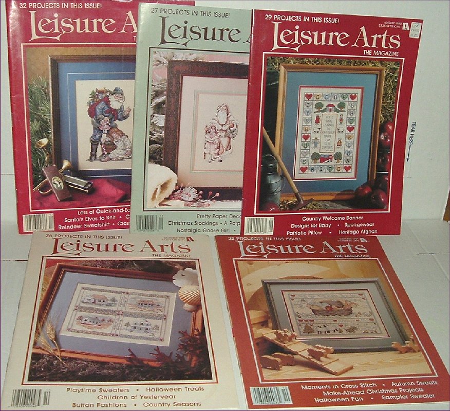 5 LEISURE ARTS Craft Patterns Magazine 1988-1990