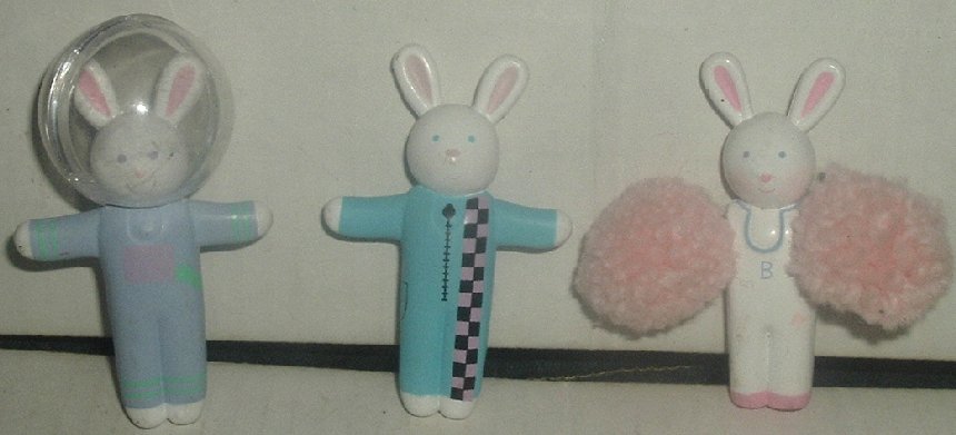 3 BUNNY rabbit PVC figures Hallmark Cards ASTRONAUT +
